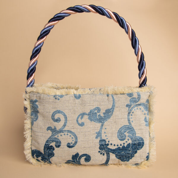 Retro della borsa Federica reverse da donna in cotone e poliestere color crema con decorazioni floreali azzurre