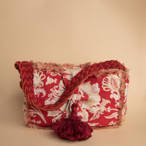 Borsa Grazia reverse da donna in cotone e poliestere color rosso con decorazioni floreali chiare