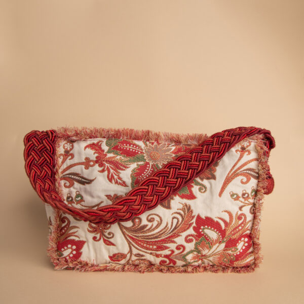 Retro della borsa Grazia reverse da donna in cotone e poliestere color bianco con decorazioni floreali color rosso e verde oliva
