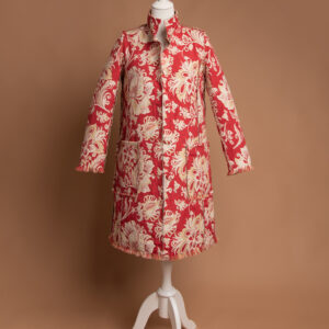 Trench Grazia da donna in cotone e poliestere reverse color rosso con disegno floreale color crema